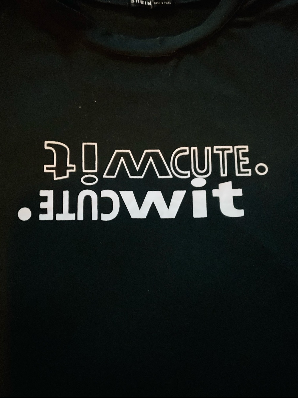 SHEIN Plus Size Black T-Shirt with White Mirrored "CUTE WIT." Graphic Font